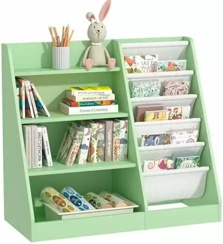 4-Tier 5 Layer Kids Bookshelf Toddler Bookcase Toy Storage Organizer Green XINZHEN