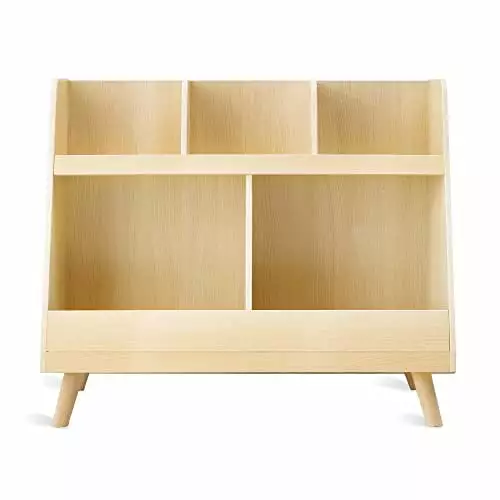 Wooden Kids Bookshelf Toy Organizer 5 Cubbies 2-Tier Baby Storage Display Natural Wood XINZHEN