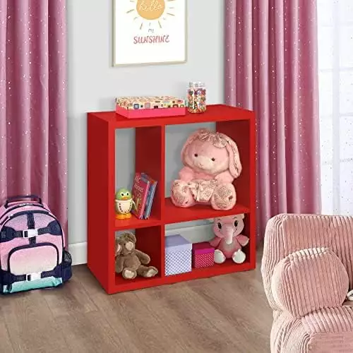 XINZHEN Katelyn 4-Cube Open Bookcase Kids Toy Storage Shelf Organizer Red