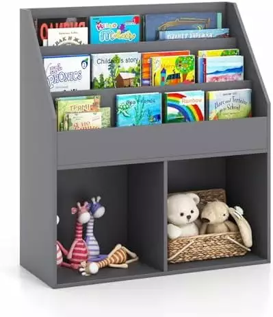 XINZHEN Kids Bookshelf Wooden Toy Storage Cabinet Organizer Shelves and 2 Large Cubes 2--1 Children Bookcase Display