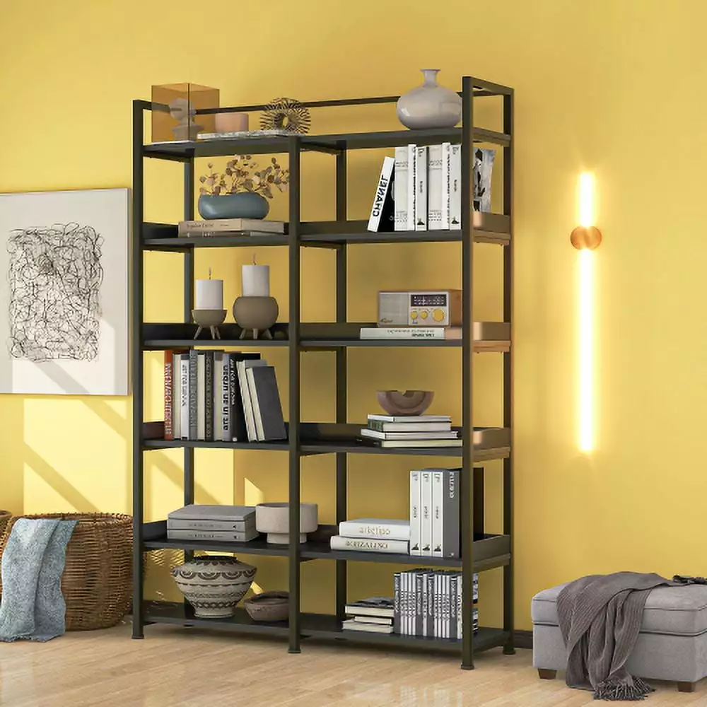 YAFENG 70.8 Inch Tall Bookshelf 6-Tier Shelves Back and Side Panel Adjustable Foot Pads Black
