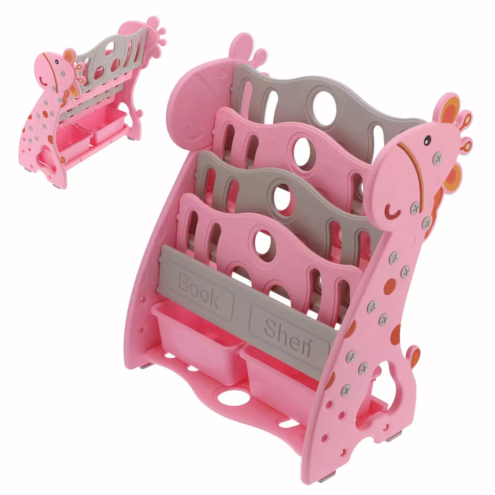 Cartoon Bookshelf Large Capacity Kids Shelf Multifunctional Storage Rack Books and Toys YLSHRF