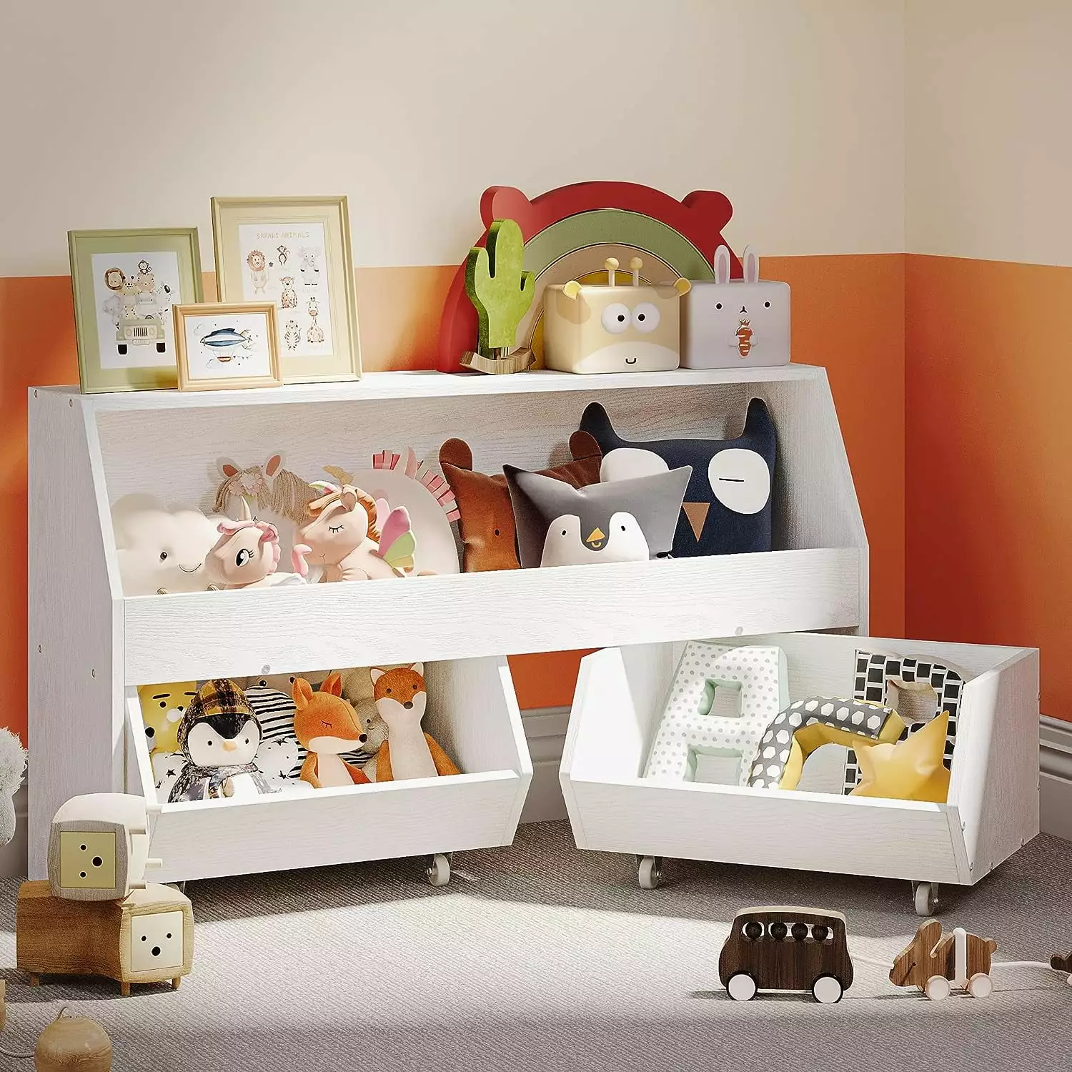 Toy Storage and Organizer Kids Muti-Functional Bookcase Moveable Drawers ZJ