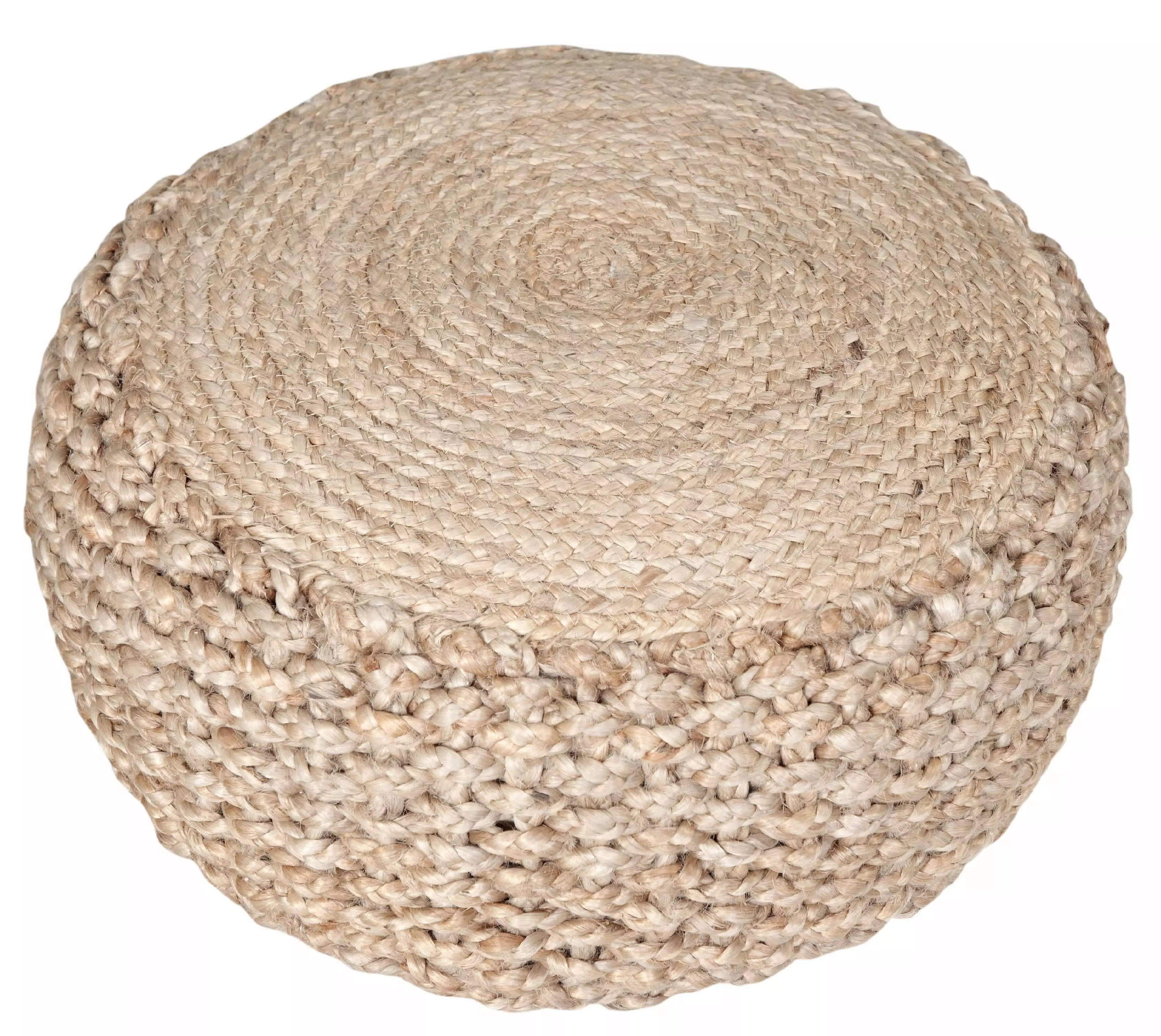 LR Home Small Braided Solid Indoor Round Pouf Natural 20 x 20 x 10 Accent Footrest Living Room