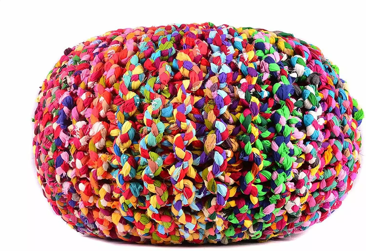 Large Round Multi-color Pouf Ottoman Braided Indoor Floor Foot Stool Living Room Mystique Decors