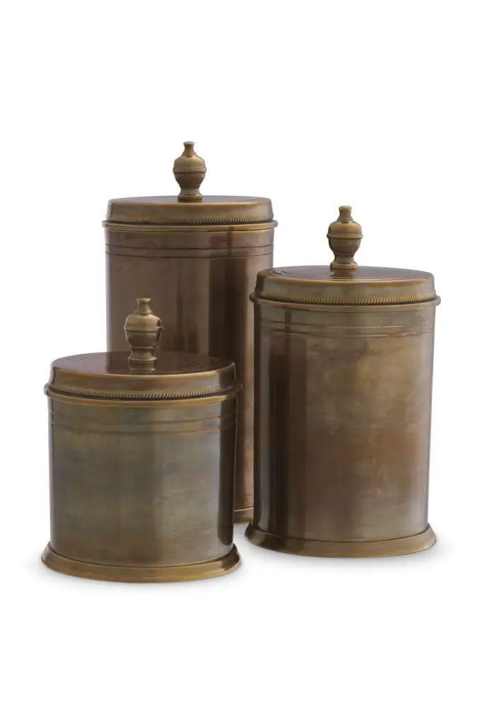 Vintage Brass Cylindrical Box Set 3 Eichholtz Gaston Decorative Storage