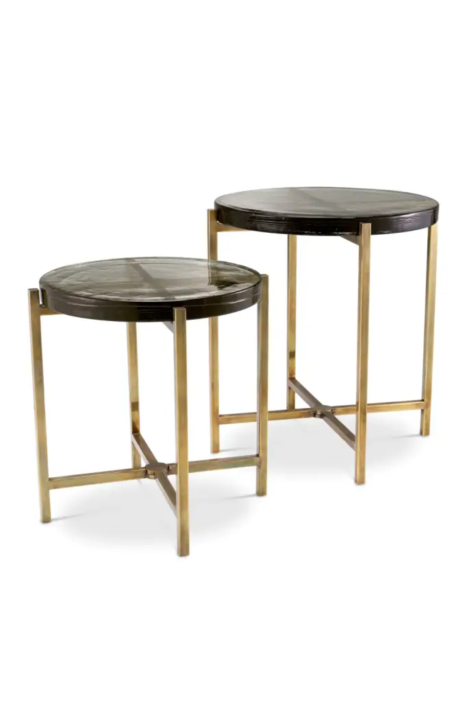 Vintage Brass Framed Side Tables Eichholtz Haymann Pair End Tables