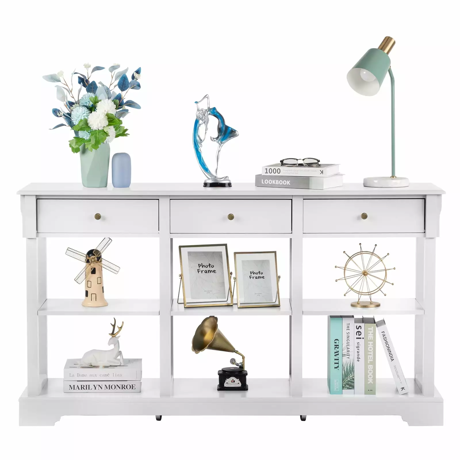 Zimtown Retro Console Sofa Table 6 Open Shelves and 3 Drawers - Kitchen Buffet Console FCH