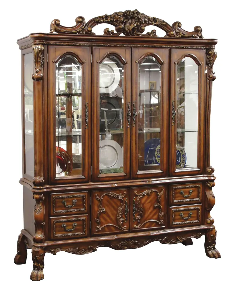 Dresden Cherry Oak Hutch & Buffet - Dining Room Storage Display Cabinet