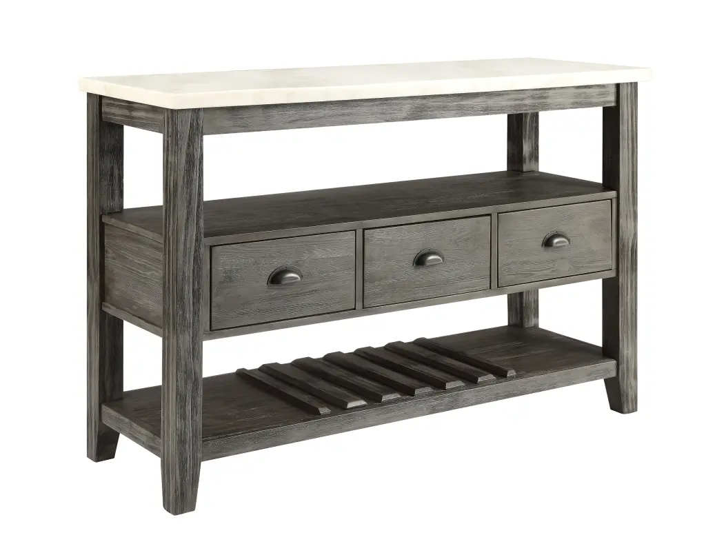 Merel White Marble and Gray Oak Server - Elegant Dining Room Buffet Storage