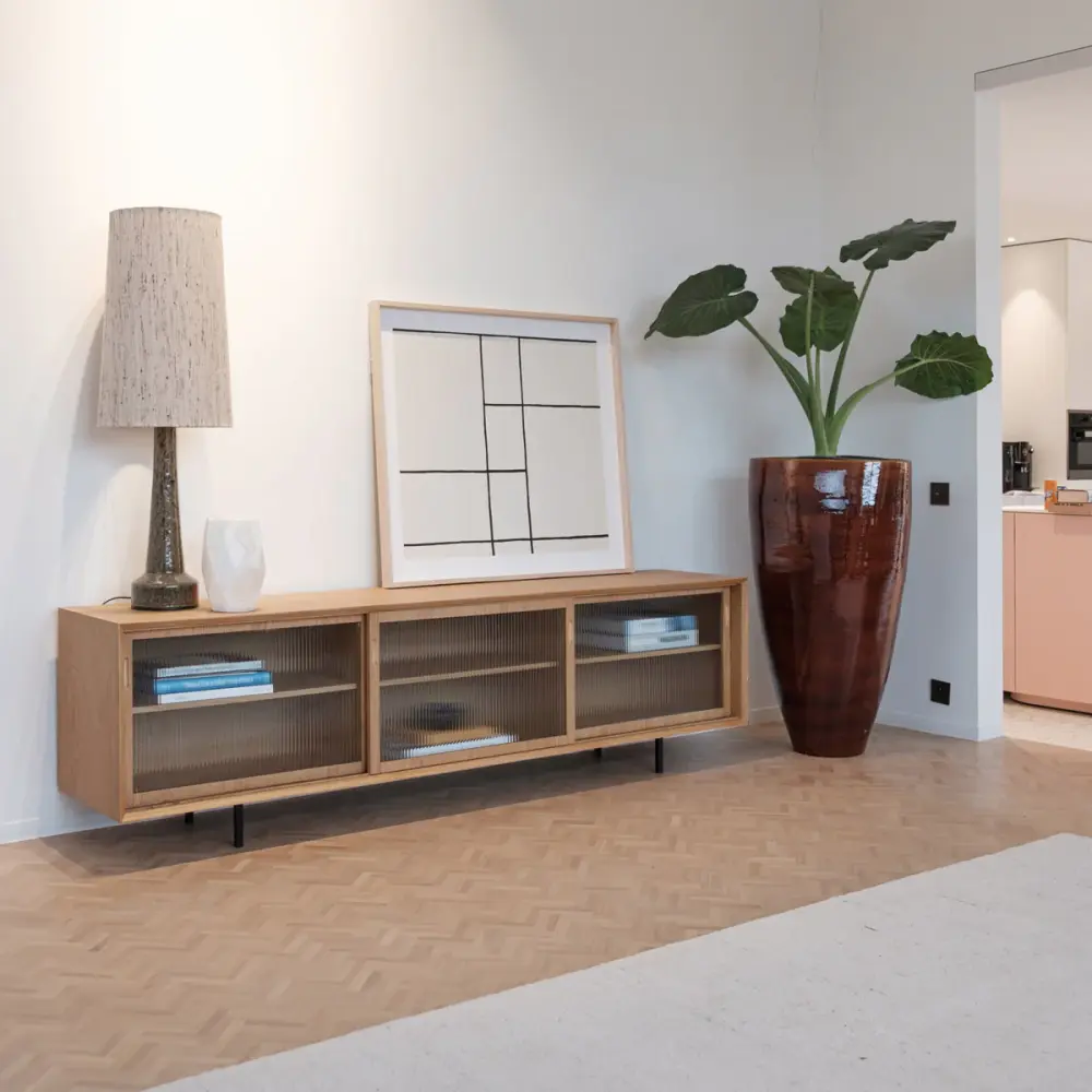 Sanchez Scandinavian sideboard - Organic Oak - 220 cm - Glass doors