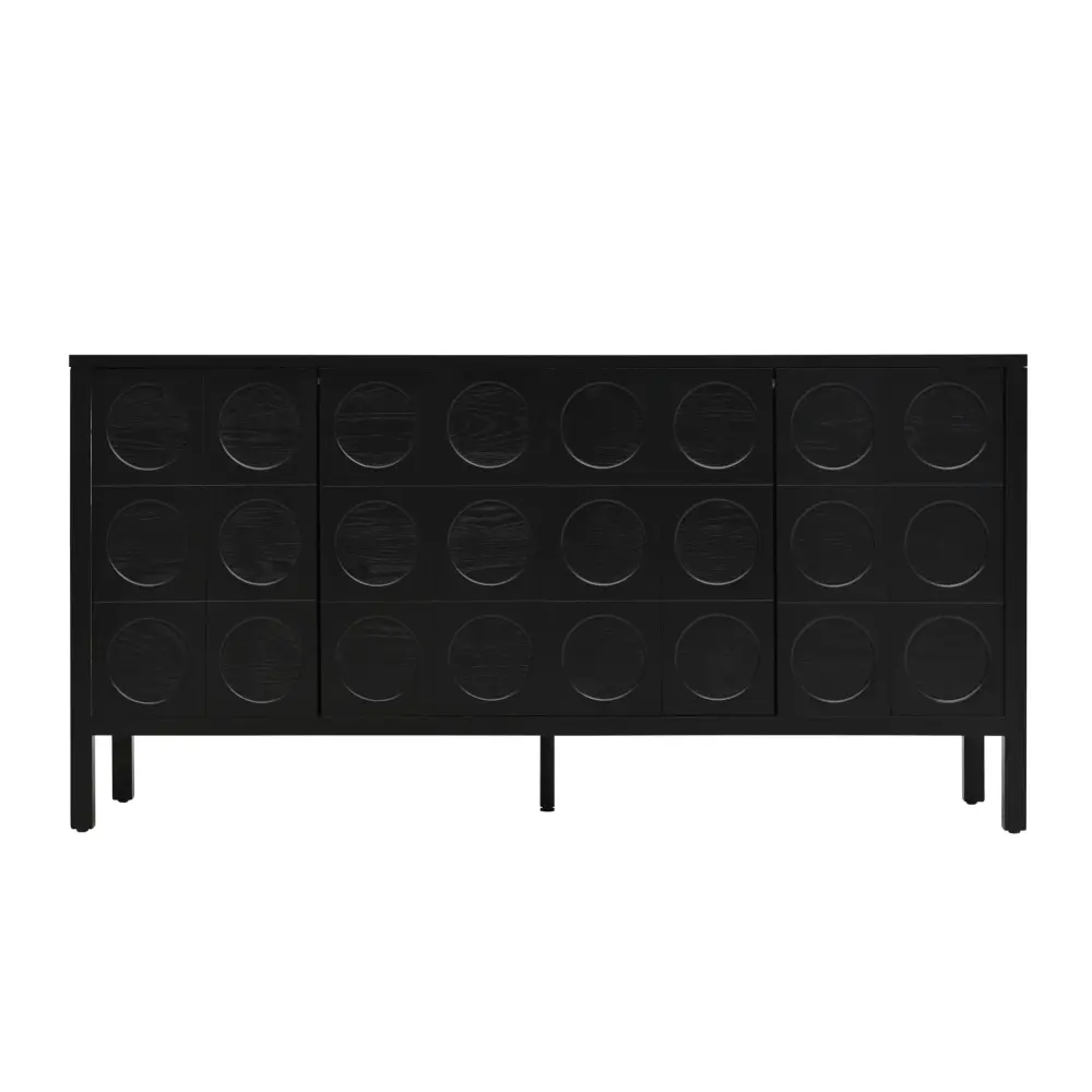 Stylish Storage Cabinet Sideboard Unique Geometric Circle Door Design - Black