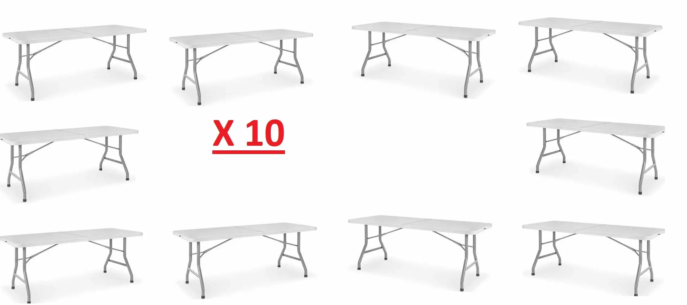 Home Culture Plastic Folding Table - 6' x 30'' - 10 Pack - Lightweight Durable Tables