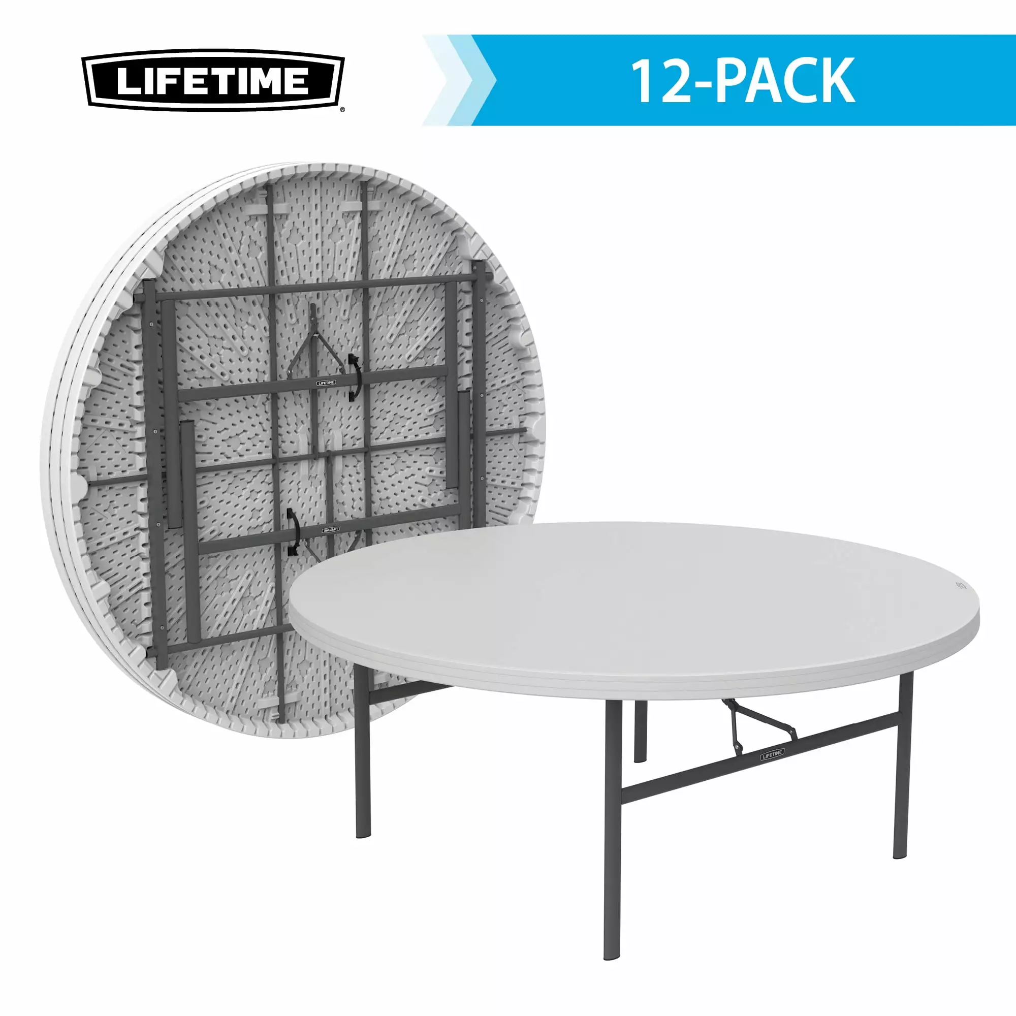Lifetime 72 Inch Round Table White Granite 12 Pack Commercial Grade