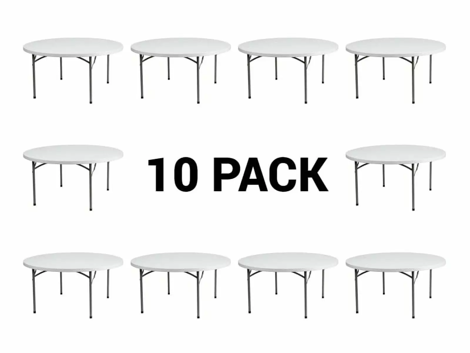 10 Pack 60 Inch Round Plastic Folding Table Heavy Duty Banquet Table