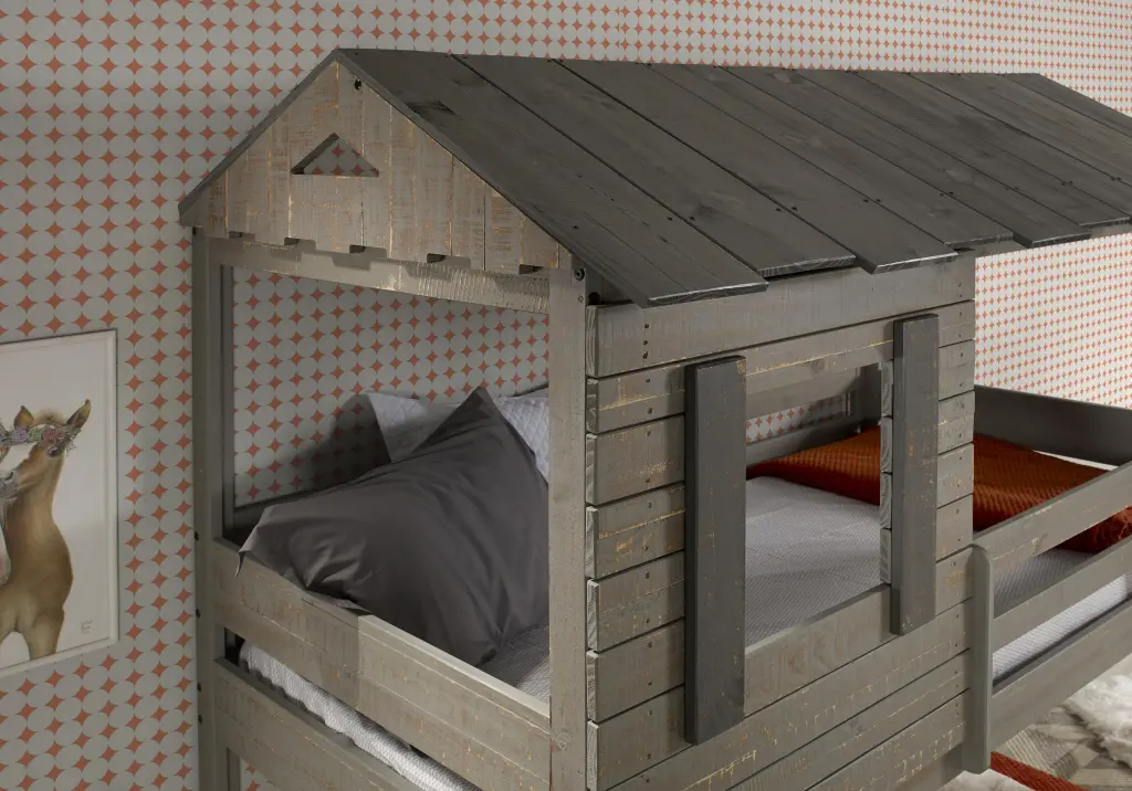 Darlene Rustic Gray Twin Twin Bunk Bed Kids Room