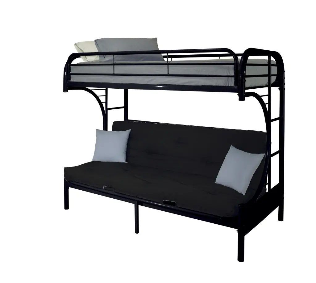 Eclipse Black Bunk Bed Twin XL Queen Futon - Space Saving Bedroom Furniture