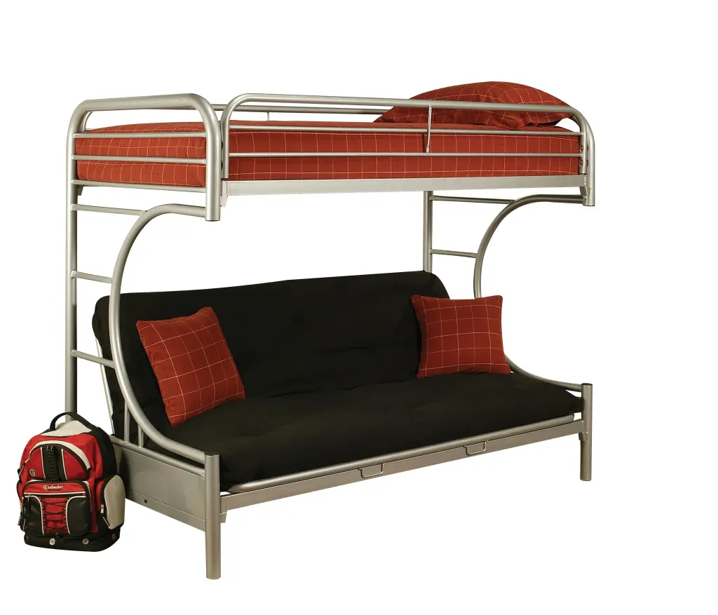 Eclipse Silver Bunk Bed Twin XL Queen Futon - Modern Metal Bed Frame