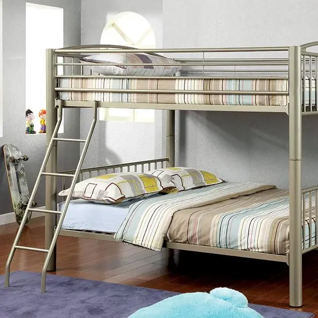Lovia Metallic Gold Full/Full Bunk Bed - Space Saving Metal Bunk Bed