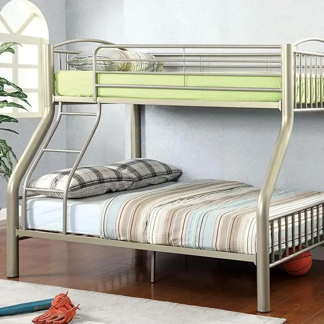 Lovia Metallic Gold Twin/Full Bunk Bed - Sturdy Metal Bunk Bed Kids