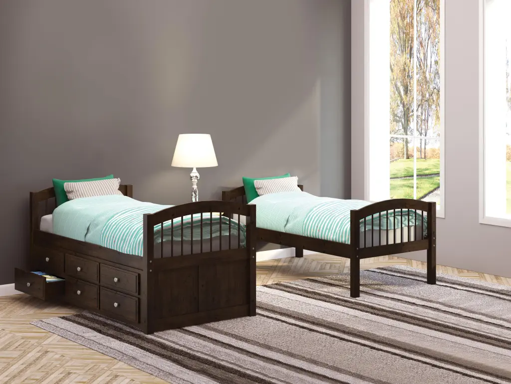 Micah Espresso Bunk Bed Trundle - Twin Over Twin Space Saving Bed Frame