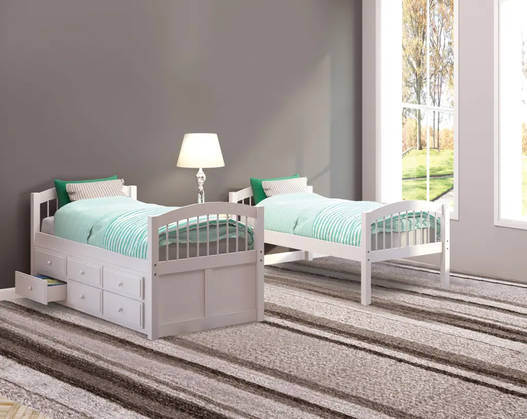 Micah White Bunk Bed Trundle - Twin Over Twin Kids Bedroom Furniture