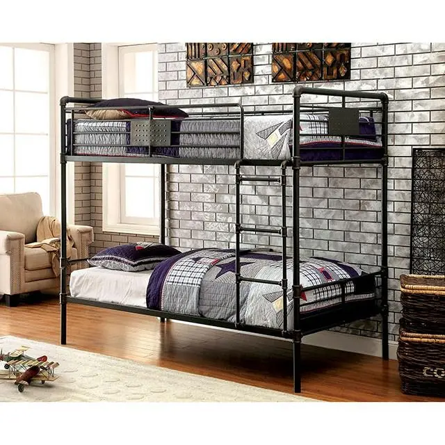 OLGA Antique Black Metal Twin Twin Bunk Bed