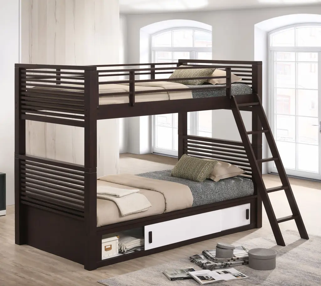 Oliver Twin Over Twin Bunk Bed Java - Space Saving Kids Bedroom Furniture