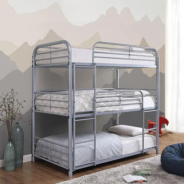 Opal II Silver Triple Decker Bed Kids Room Safety Rails
