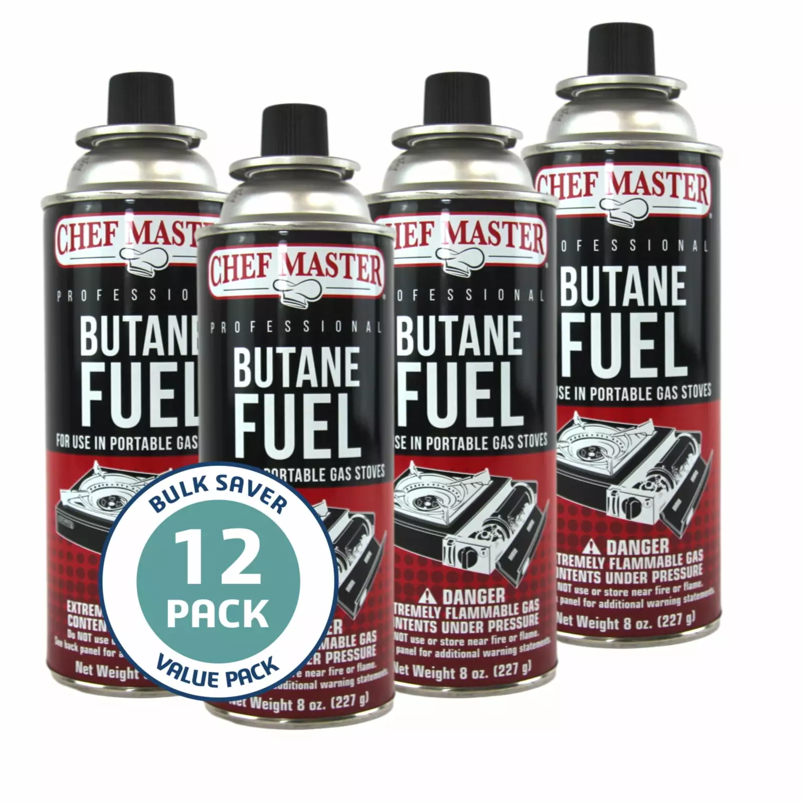 Chef Master Fuel Butane Canister Cans Pack 12 - Premium Butane Fuel Cooking and Camping