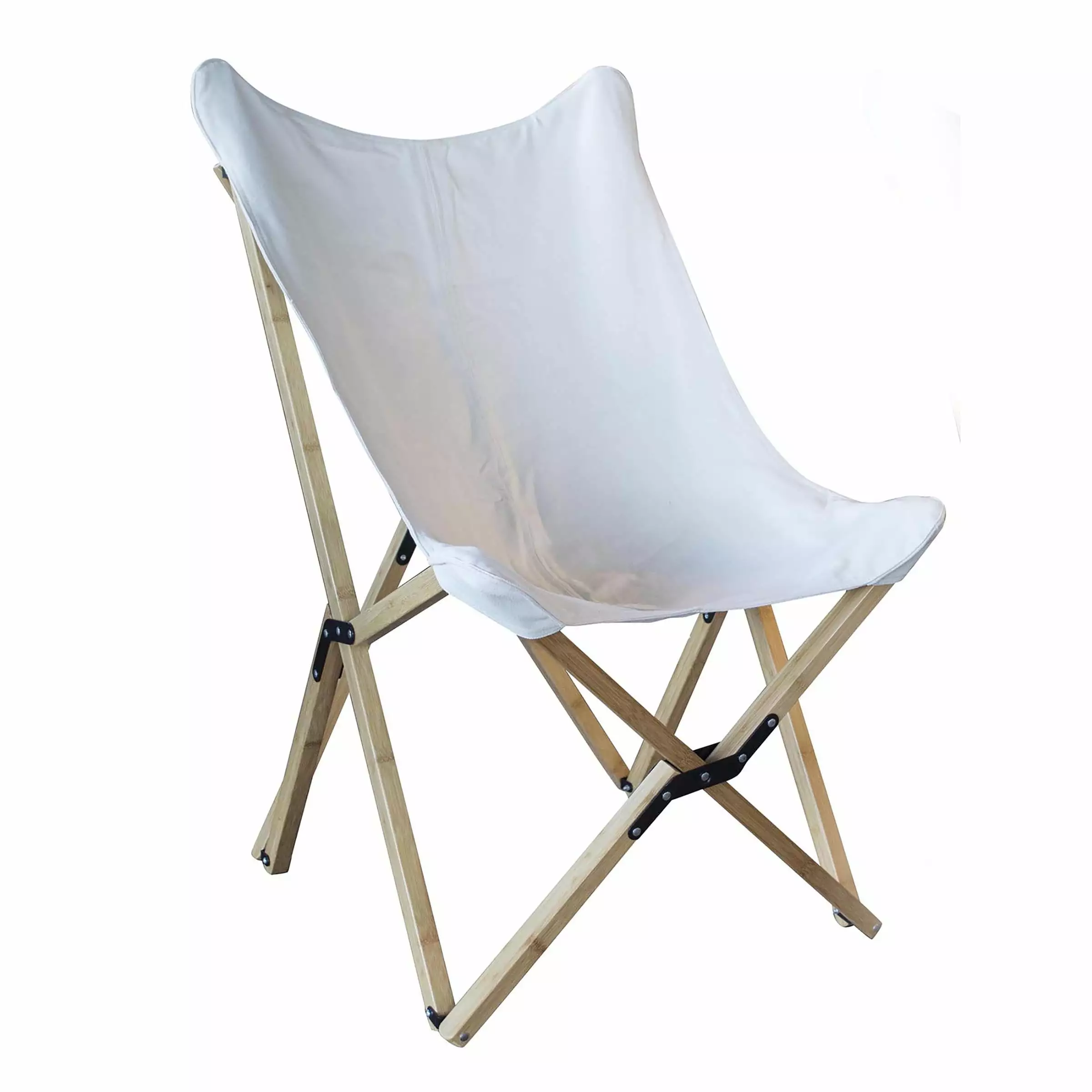 AmeriHome Canvas & Bamboo Butterfly Chair White - Lightweight and Stylish
