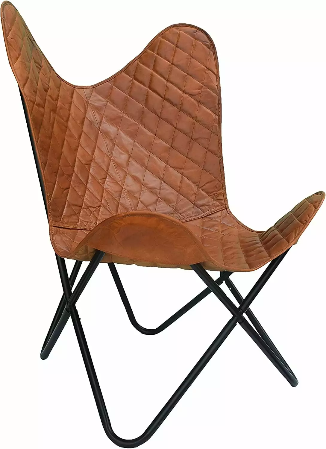 Rajeriya Brown Leather Butterfly Chair Living Room or Bedroom - Genuine Leather Furniture