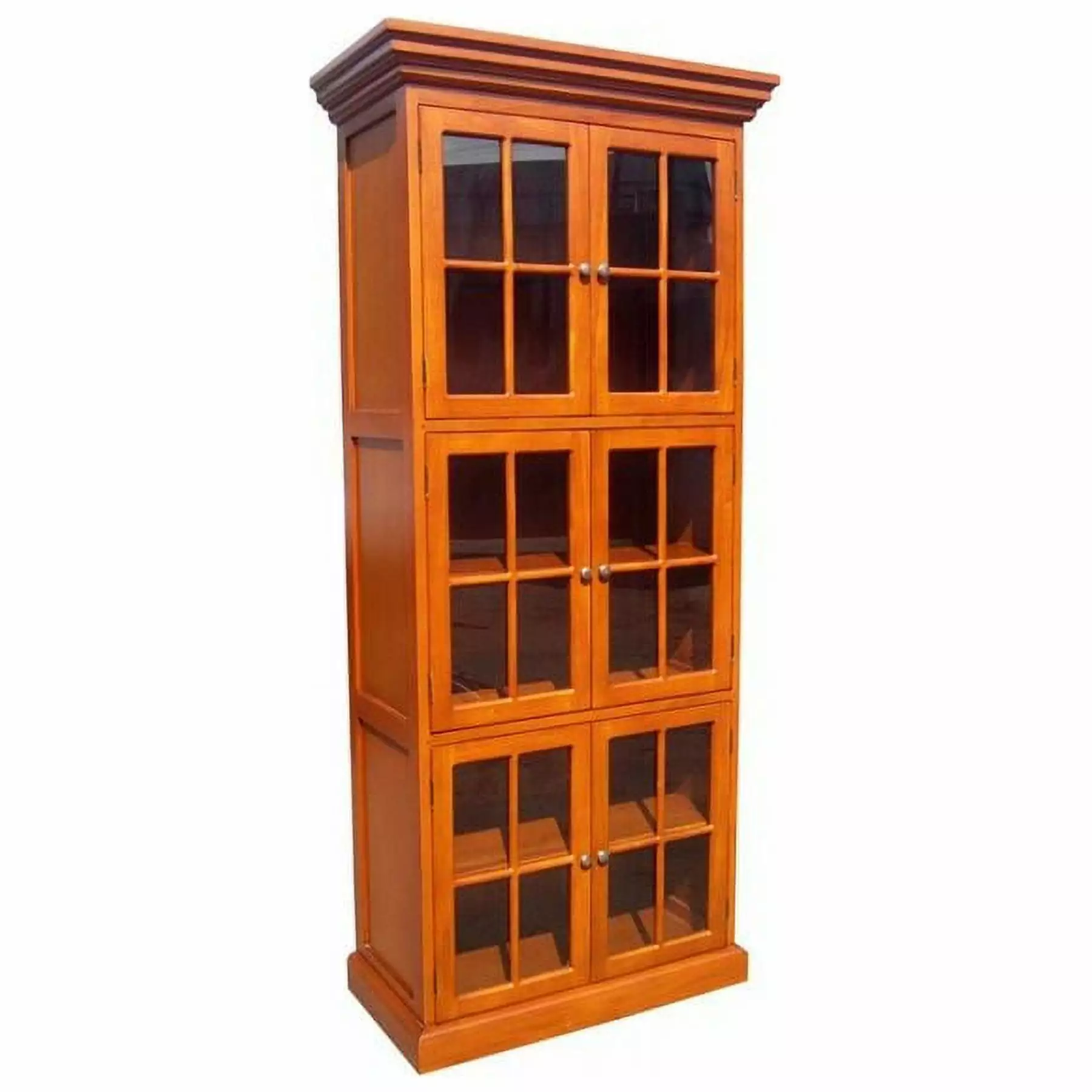 6 Door Library Bookcase Honey Finish - Traditional Style Bookshelf Cabinet Storage D Art Collection