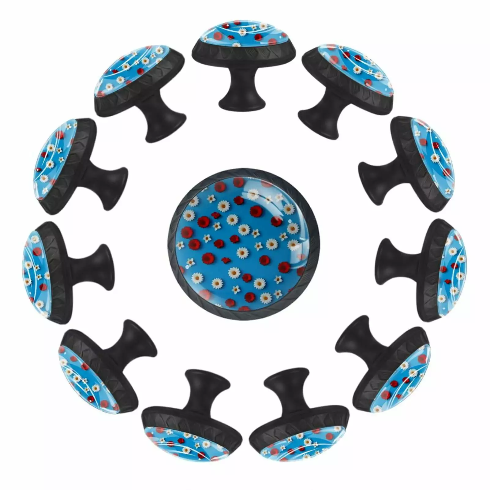 12 Pack Abstract Red White Floral Cabinet Knobs Door Knobs Drawer Pulls TFCOCFT