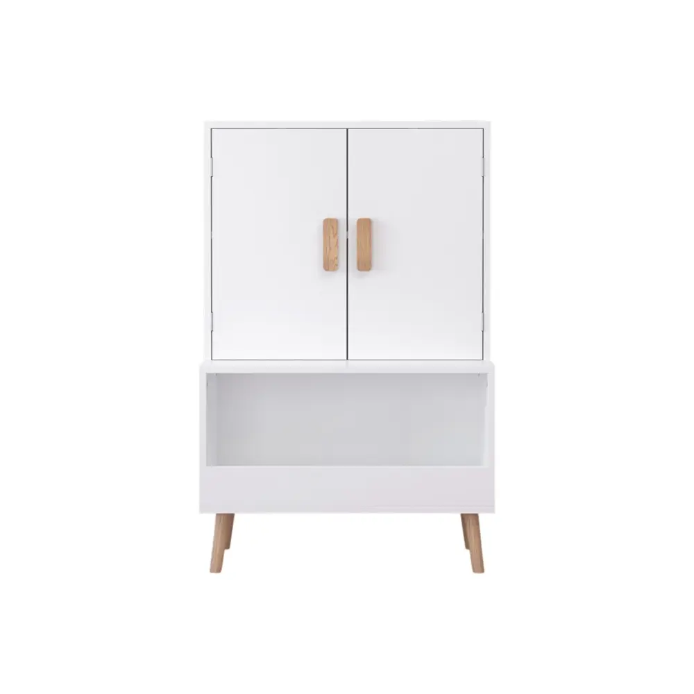 Grow--Me Toy Storage Cabinet Doors And Open Shelf, Toddler Bookshelf Playroom - Snow