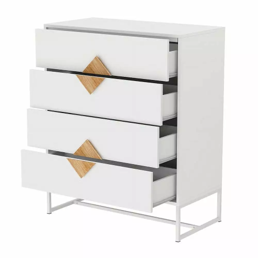 Dresser Chest 4 Drawers Modern Storage Sideboard Cabinet Solid Wood Handles White SSJL