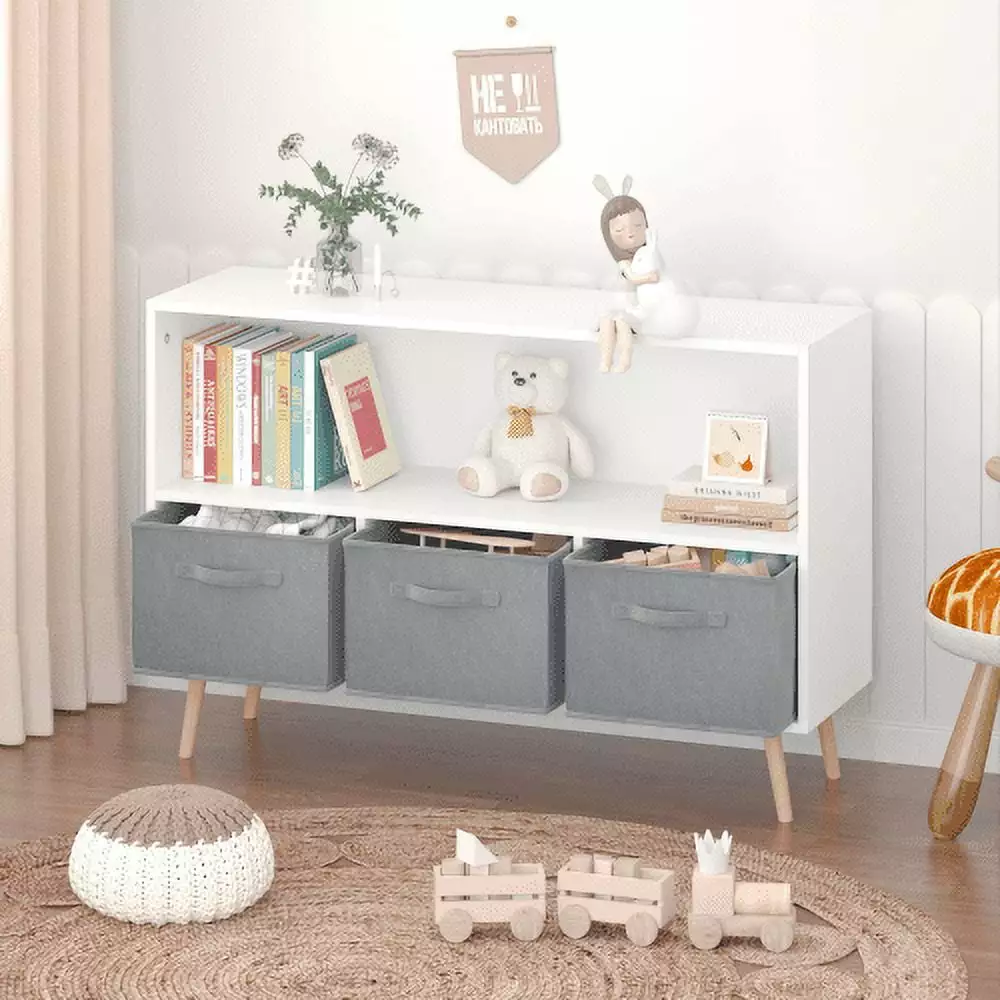 Toy Storage Cabinet Kids Bookcase Bookshelf Kids Room Bedroom Playroom Nursery White Adrinfly