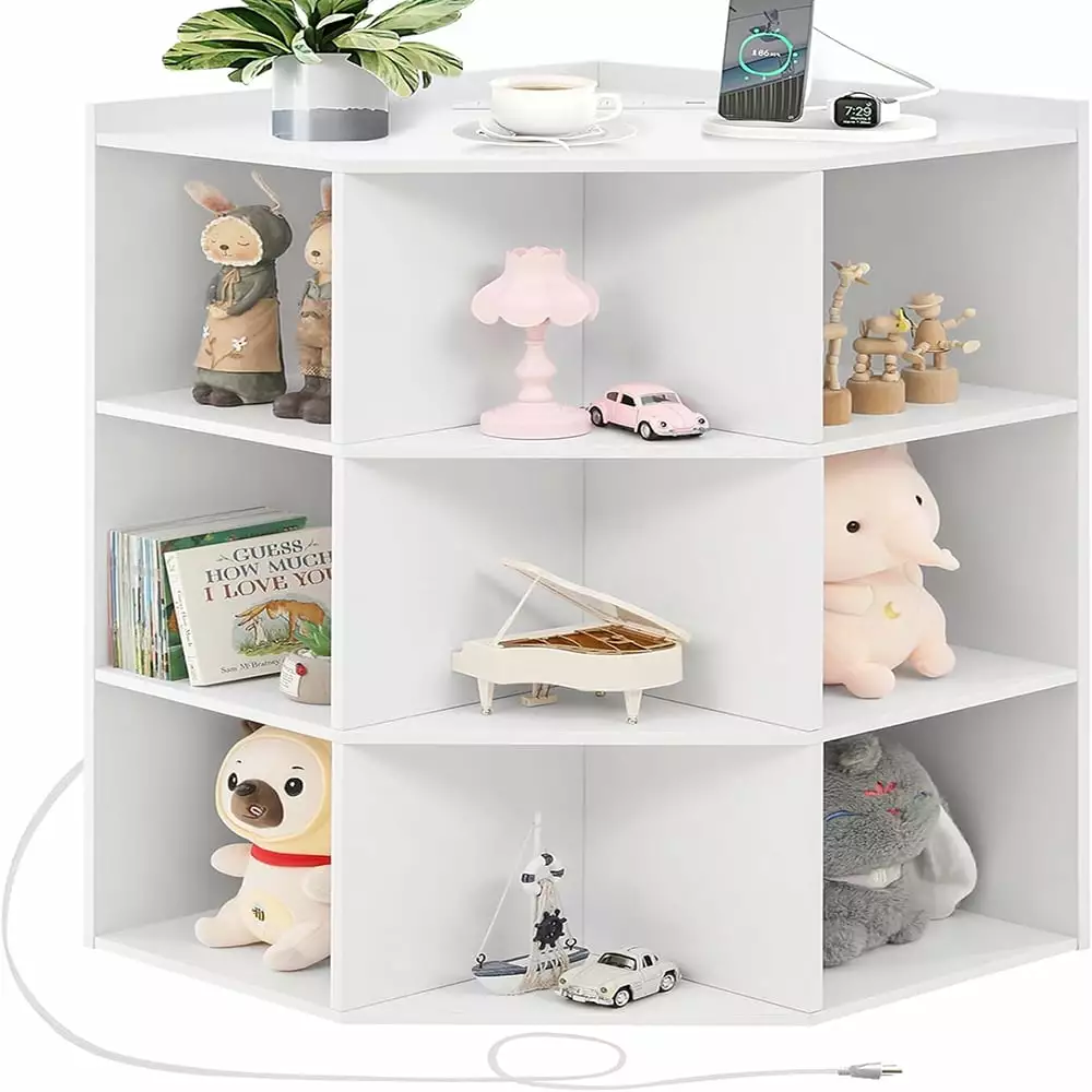 JIAOBAI Corner Storage Cabinet USB Ports Outlets Bookshelf Small Spaces