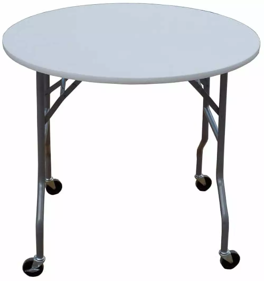 36in Round Folding Cake Table on Wheels White Top Portable Mobile