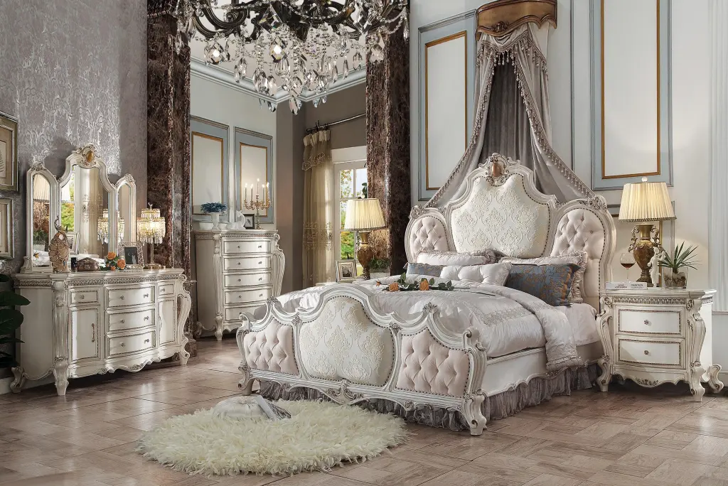 Picardy Fabric & Antique Pearl California King Bed - Luxurious Upholstered Frame