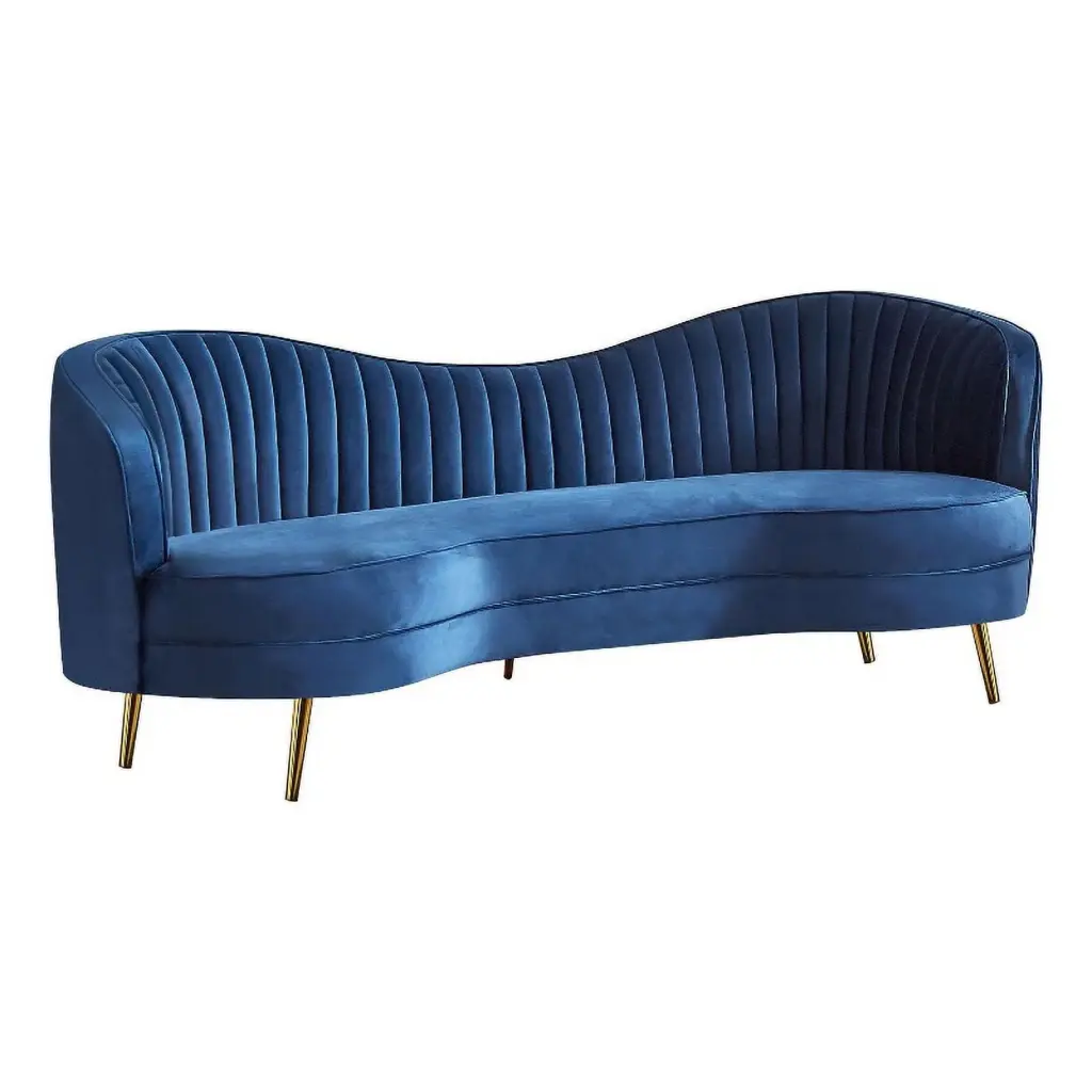 Pemberly Row Modern Velvet Upholstered Camel Back Sofa Blue