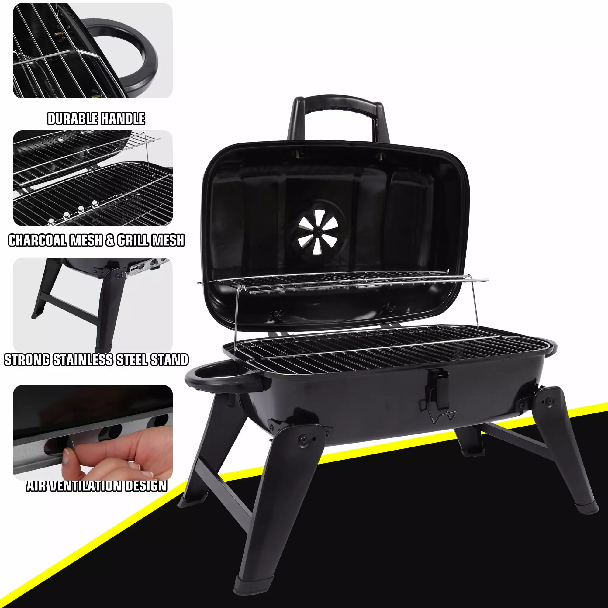 Portable Charcoal Grill Outdoor Stove Multi-functional Metal Small BBQ Smoker Outdoor Hiking Picnic Aligoa