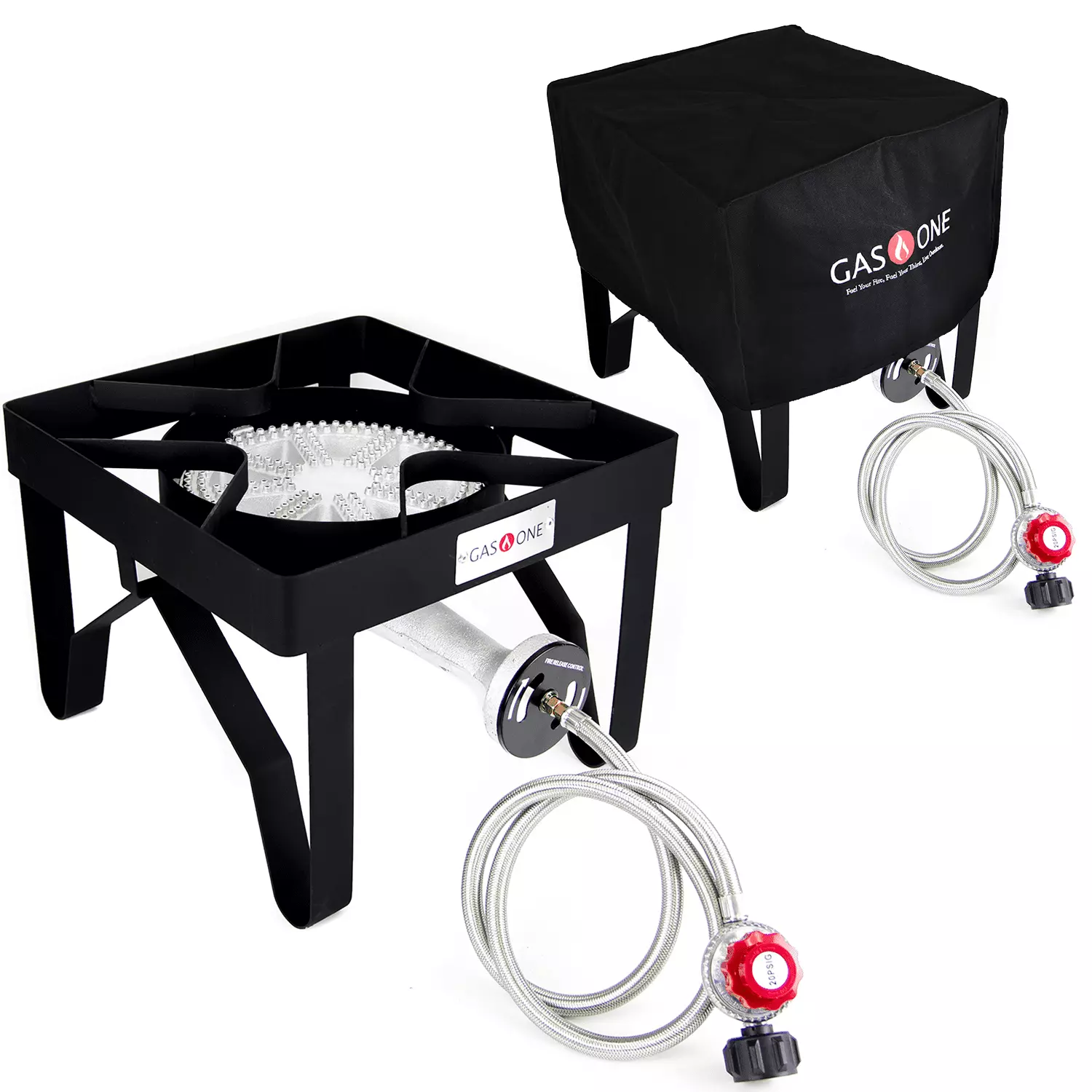Gas ONE 200000 BTU Propane Burner Cover Single Burner Outdoor Camp Stove Adjustable Regulator 0-20 PSI