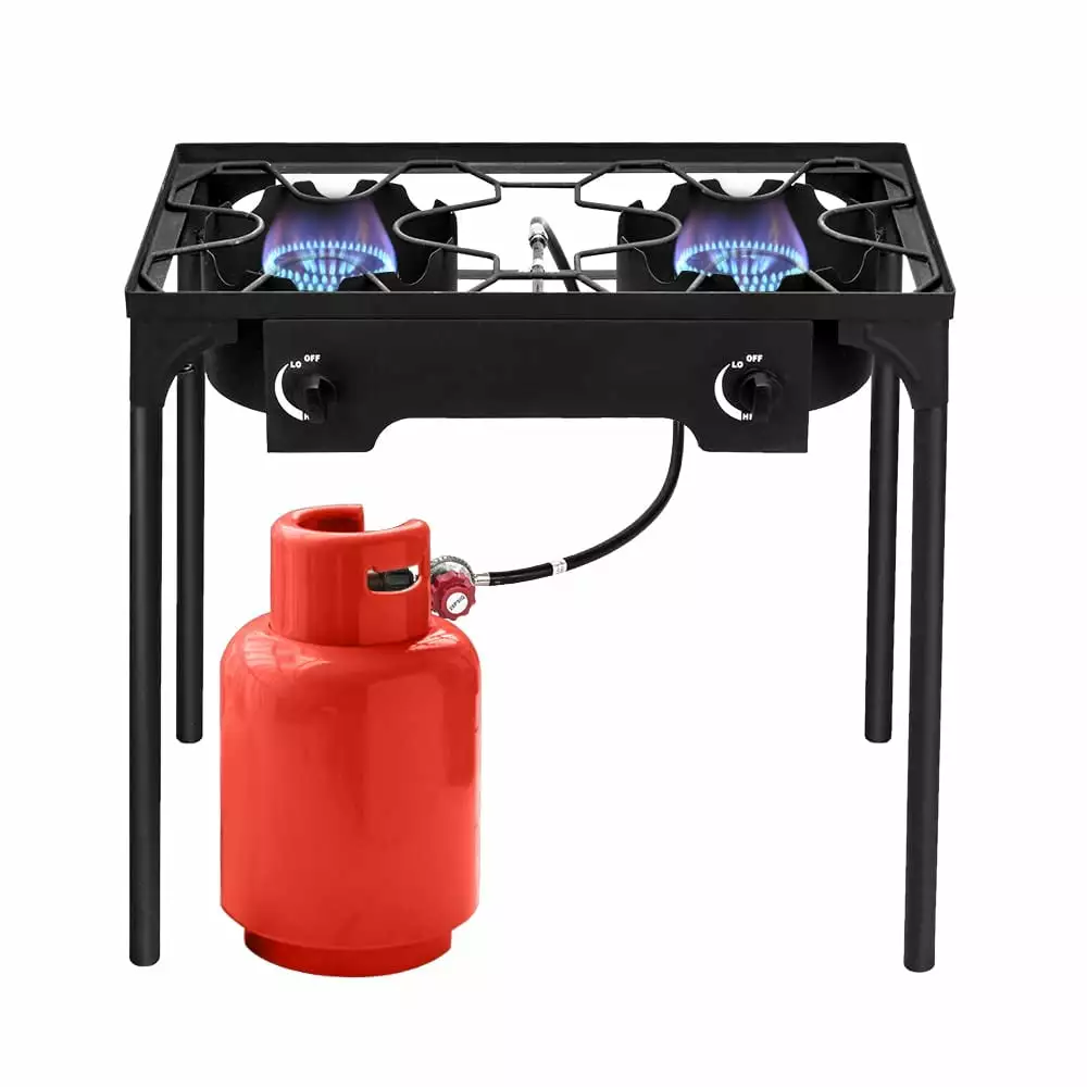 Outdoor Stove Camp Stove Portable High Pressure Propane Gas Cooker Adjustable Regulator 0-20 PSI Double Burner 150000 BTU