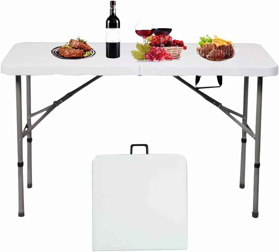 4 ft Heavy Duty Plastic Folding Table Portable Folding Camping Table Picnic Table Utility Table Game Table Handle
