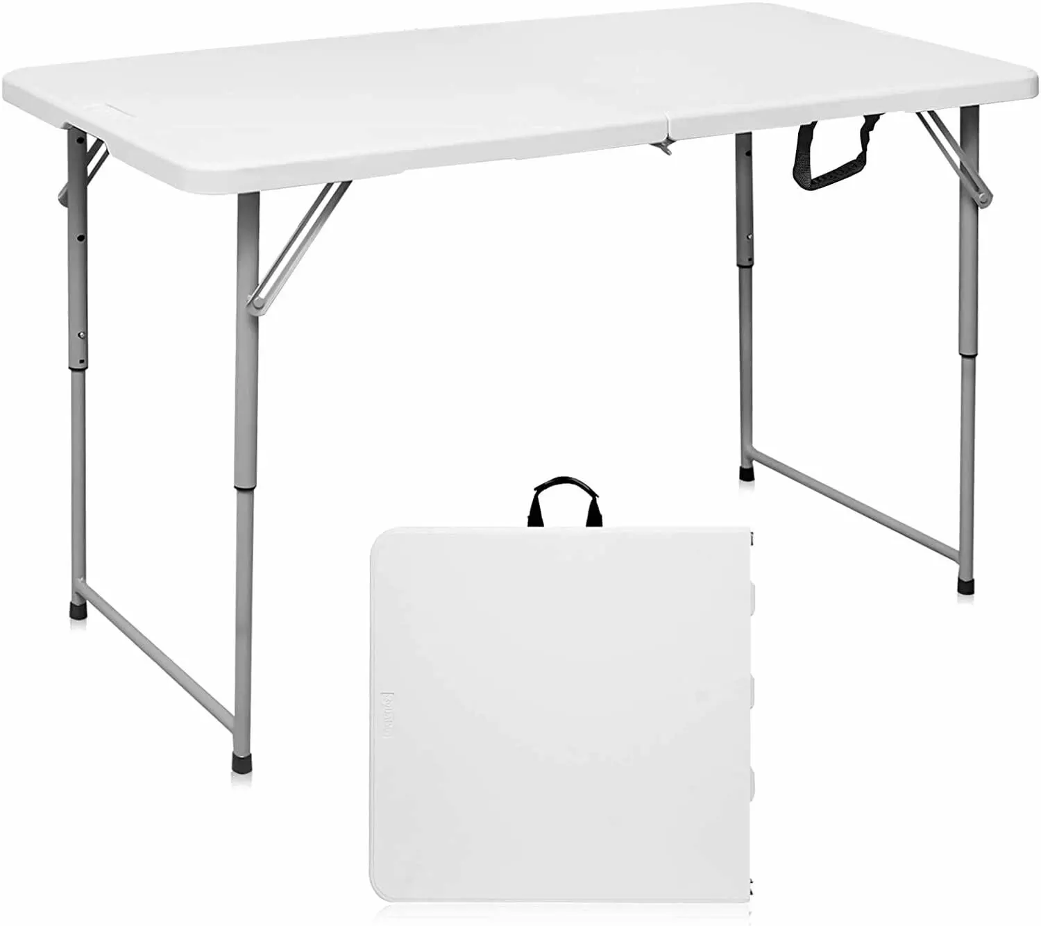 WSYW 4FT Height Adjustable Folding Table White Portable Durable Camping Picnic BBQ Table