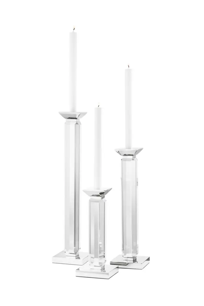Crystal Glass Stick Candle Holder Set 3 Eichholtz Livia