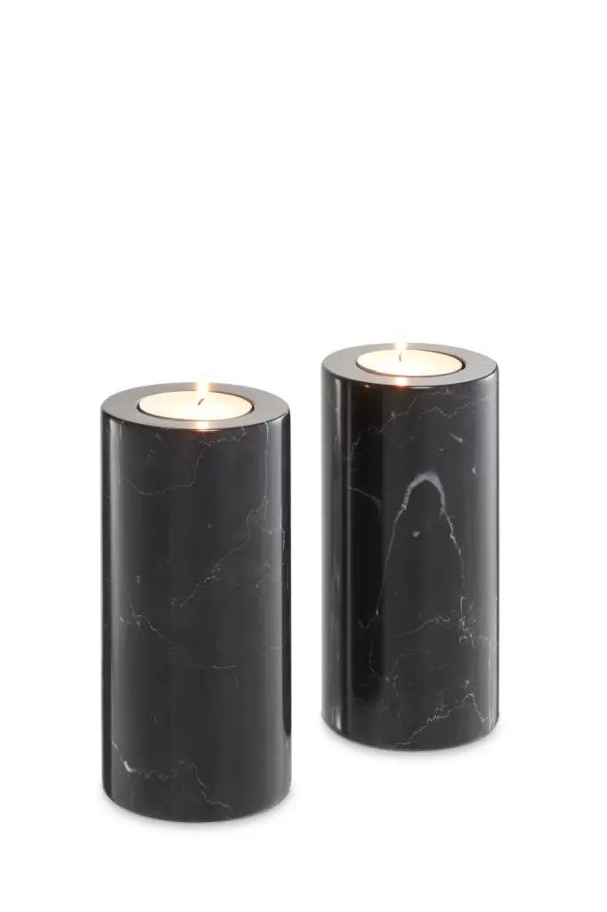Eichholtz Tobor L Black Marble Candle Holders Set 2