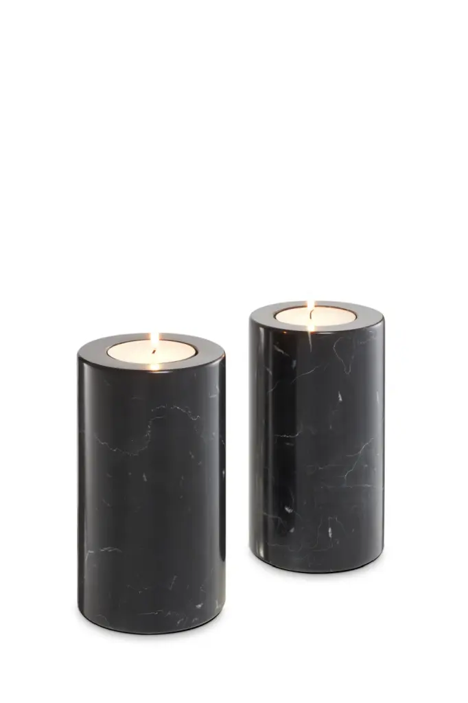 Eichholtz Tobor M Black Marble Candle Holders Set 2