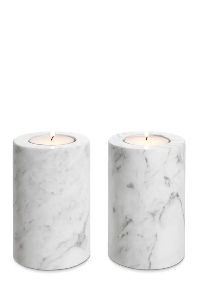 Eichholtz Tobor S White Marble Candle Holders Set 2